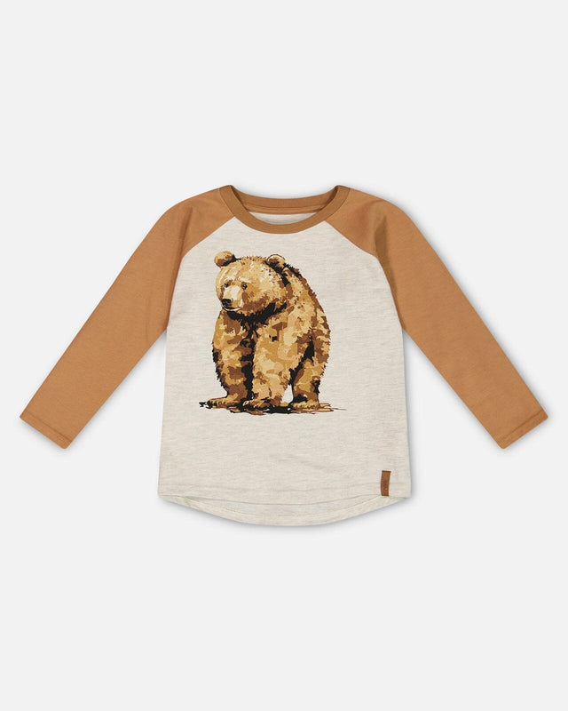 Raglan T-Shirt With Print Brown And Beige Mix-0