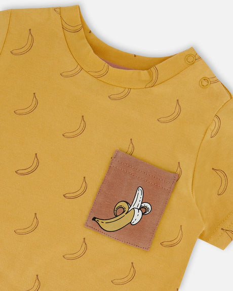 Printed Organic Cotton Top And Short Set Brown, Yellow, And Bananas-2