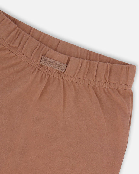 Printed Organic Cotton Top And Short Set Brown, Yellow, And Bananas-3