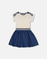 Bi-Material Organic Cotton And Chambray Dress White And Navy-0