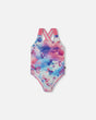 Printed One-Piece Swimsuit Butterflies On Multicolored Background-0