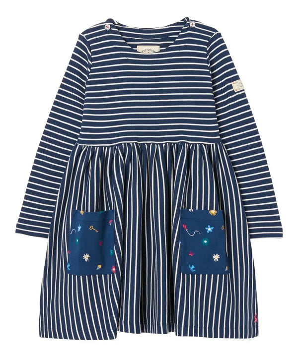 Girls Blue Stripe Nancy Breton Pocket A-Line Dress | Joules
