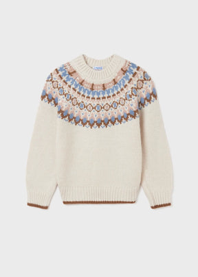 Girls Knitted Jacquard Sweater - BEIGE | Mayoral | Mayoral | Jenni Kidz