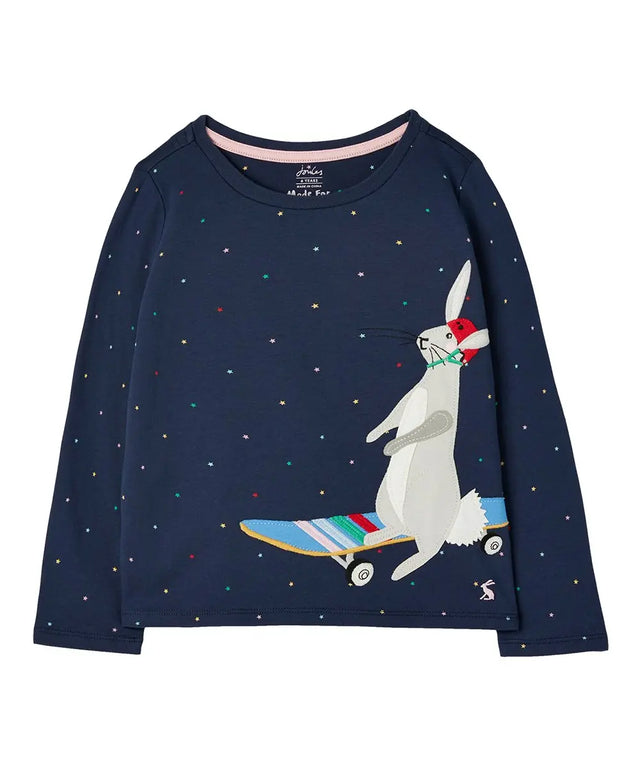 Joules Rabbit Design Girls Navy Long Sleeve Rabbit T-Shirt | Joules | Jenni Kidz