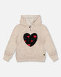 Glittering Beige French Terry Hoodie With Heart Applique | Deux par Deux | Jenni Kidz
