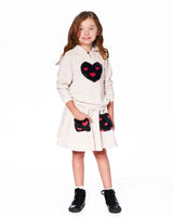 Glittering Beige French Terry Hoodie With Heart Applique | Deux par Deux | Jenni Kidz