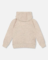 Glittering Beige French Terry Hoodie With Heart Applique | Deux par Deux | Jenni Kidz