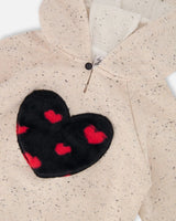 Glittering Beige French Terry Hoodie With Heart Applique | Deux par Deux | Jenni Kidz