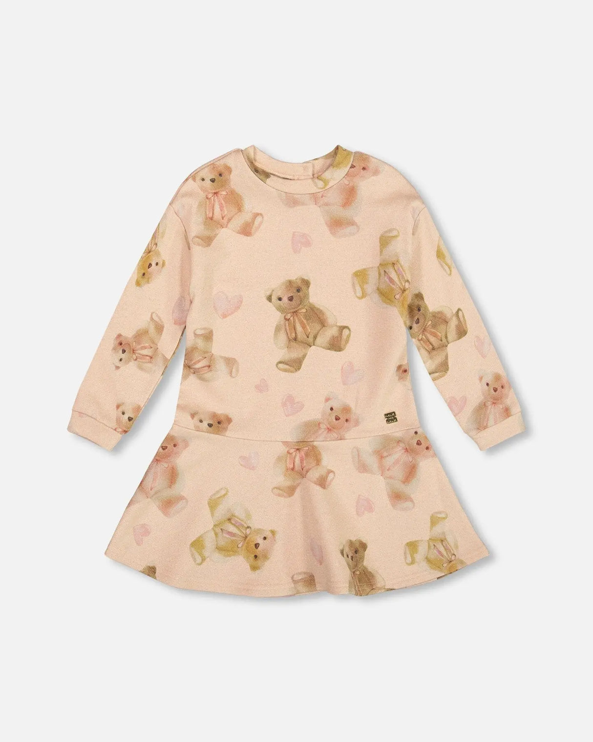 Glittering French Terry Dress Beige Teddy Bear Print | Deux par Deux | Jenni Kidz
