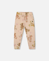 Glittering French Terry Sweatpants Beige Teddy Bear Print | Deux par Deux | Jenni Kidz