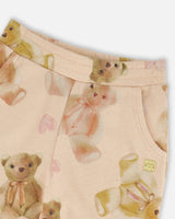 Glittering French Terry Sweatpants Beige Teddy Bear Print | Deux par Deux | Jenni Kidz