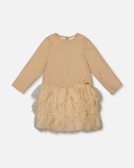 Glittering Mesh Skirt Party Dress Beige | Deux par Deux | Jenni Kidz
