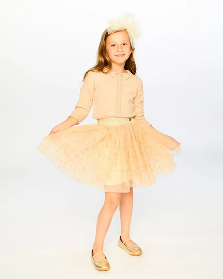 Glittering Mesh Skirt Party Dress Beige | Deux par Deux | Jenni Kidz