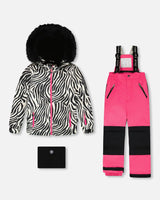 Girls two-piece fuchsia snowsuit with zebra jacket, waterproof −30°C — shop US/CA