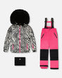 Girls two-piece fuchsia snowsuit with zebra jacket, waterproof −30°C — shop US/CA