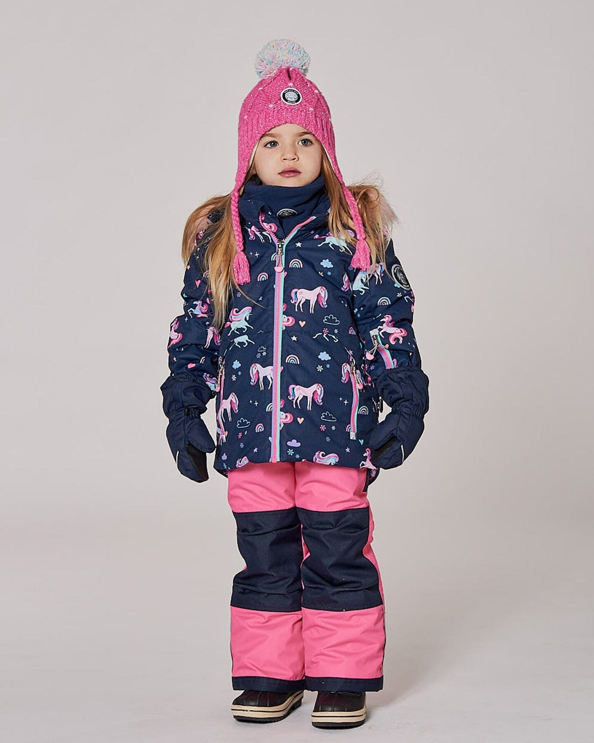 Two-Piece Play Snowsuit With Printed Jacket And Solid Pant Candy Pink-1