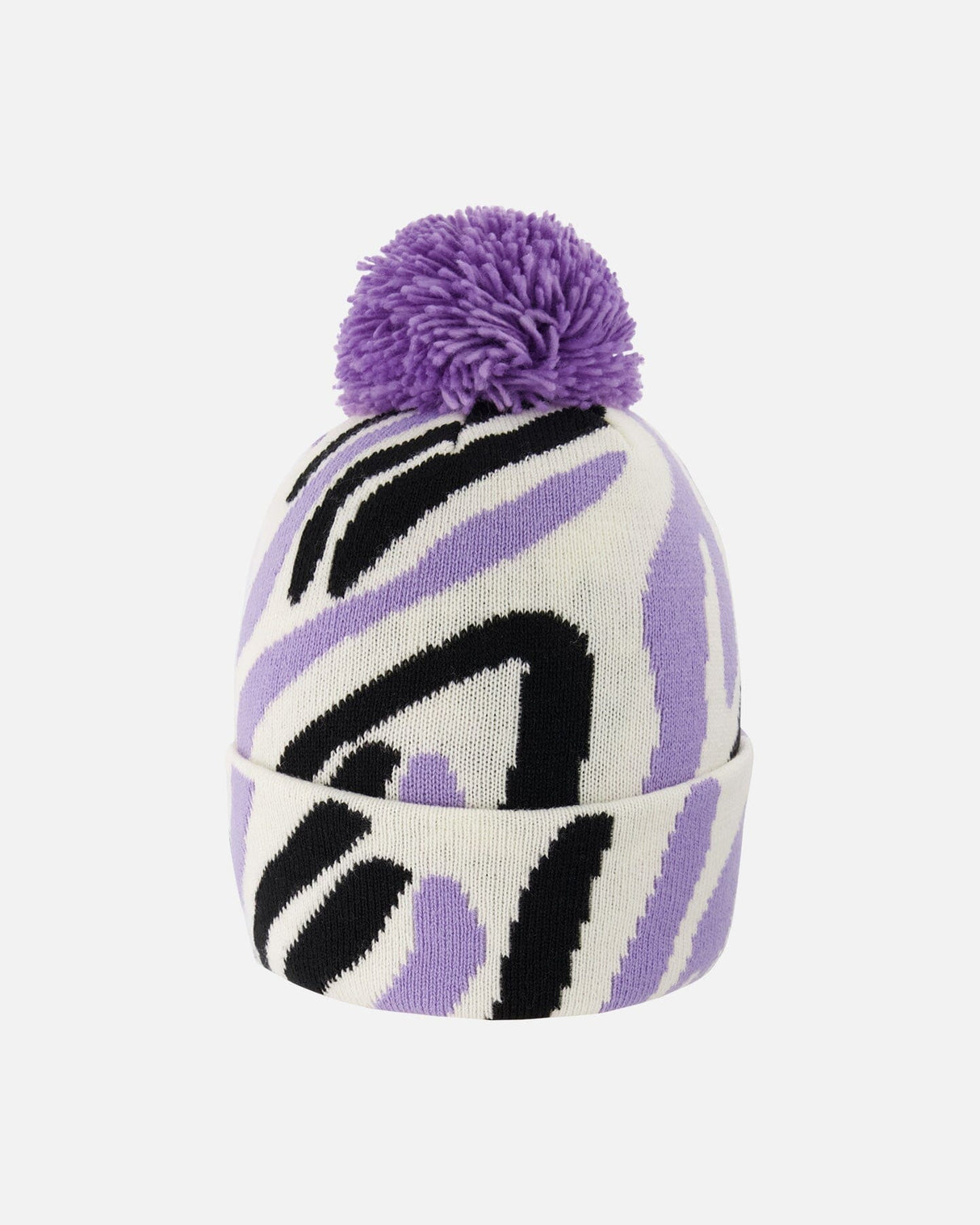 Lined Knit Pompom Hat Black, White And Lilac-2