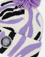 Lined Knit Pompom Hat Black, White And Lilac-3