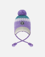 Lined Peruvian Knit Hat With Pompom Lilac And Green-0