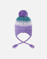 Lined Peruvian Knit Hat With Pompom Lilac And Green-2