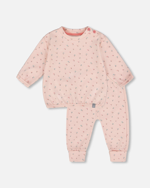 Organic Cotton Pant With Top Set Pink Mini Floral-0