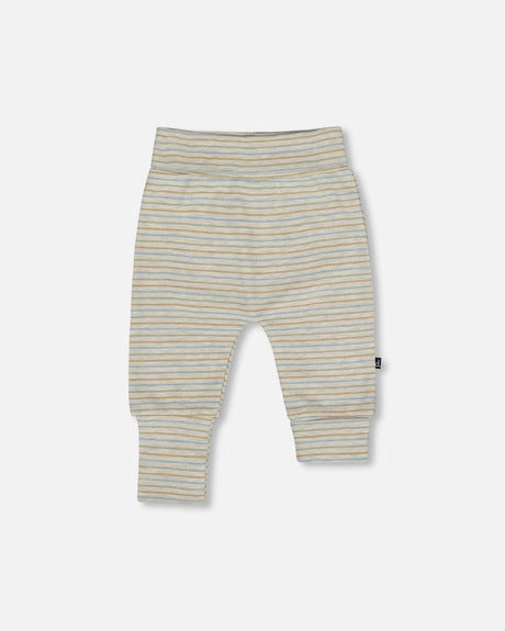 Organic Cotton Evolutive Pants Striped Heather Beige And Gray-0