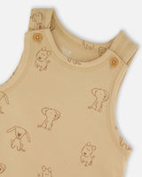 Organic Cotton Onesie With Overalls Set Beige Printed Dogs-3