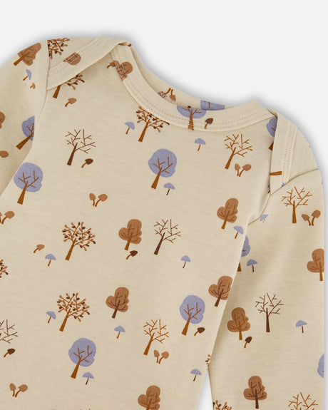 Organic Cotton Onesie Beige Tree Print-3