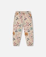 Glittering French Terry Sweatpant Beige Cat Print-0