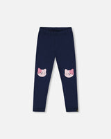 Organic Cotton Jersey Leggings Dark Blue With Cats-0