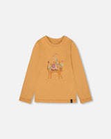 Organic Cotton T-Shirt Golden Yellow With Cat-0