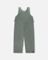 Stretch Velour Faux-Layered Overalls Jade Green-0