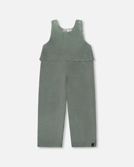 Stretch Velour Faux-Layered Overalls Jade Green-0