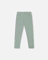 Organic Cotton Jersey Leggings Jade Green With Floral Detail-2