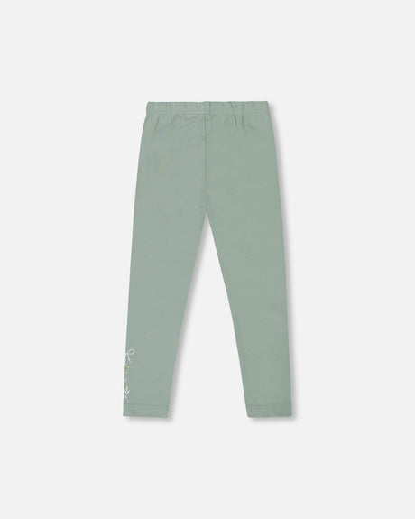 Organic Cotton Jersey Leggings Jade Green With Floral Detail-2