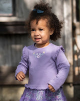 Bi-Material Dress With Muslin And Mesh Skirt Purple Gray-4