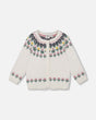 Jacquard Knit Cardigan Off-White With Floral Pattern-0