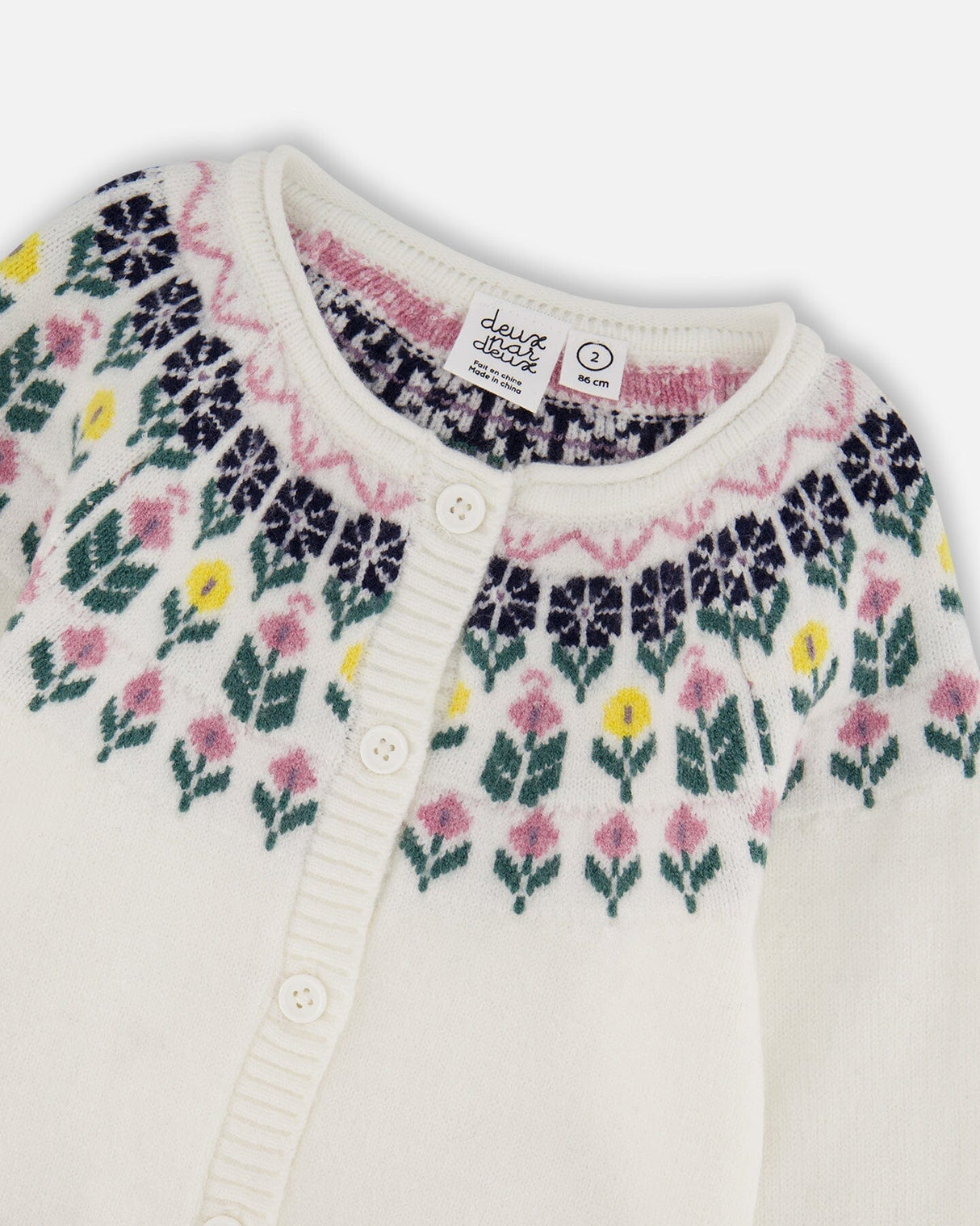 Jacquard Knit Cardigan Off-White With Floral Pattern-3
