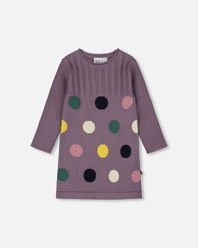 Jacquard Sweater Dress With Polka Dot Pattern Purple Gray-0