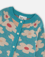 Button Front Knitted Cardigan Turquoise Blue-3
