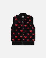 Faux Fur Sleeveless Vest Black And Red With Hearts-0