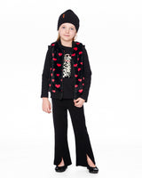 Faux Fur Sleeveless Vest Black And Red With Hearts-1