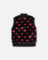 Faux Fur Sleeveless Vest Black And Red With Hearts-2