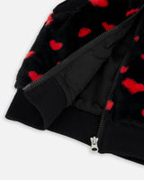 Faux Fur Sleeveless Vest Black And Red With Hearts-3