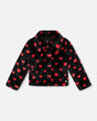 Faux Fur Short Coat Black And Red With Hearts-0