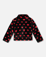 Faux Fur Short Coat Black And Red With Hearts-2