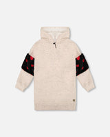 Hooded Glittering French Terry Dress Beige With Heart Bag-0