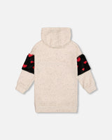 Hooded Glittering French Terry Dress Beige With Heart Bag-2