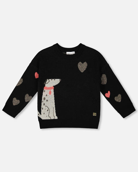 Knit Sweater Black With Dalmatian And Hearts-0