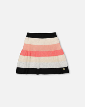 Striped Knit Skirt Beige Black And Pink-0